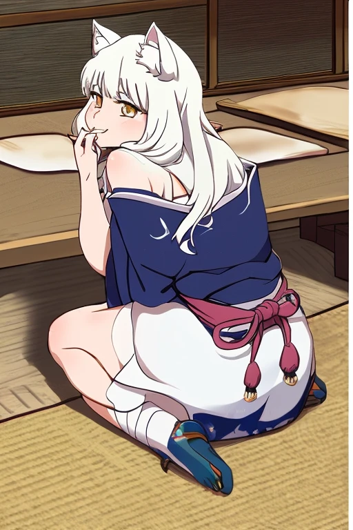 Squatting and showing off her anus、From below、Cute beautiful girl、Beautiful breasts、naked、(smile,, Blushing, :1.2)、Open yukata,Long Hair