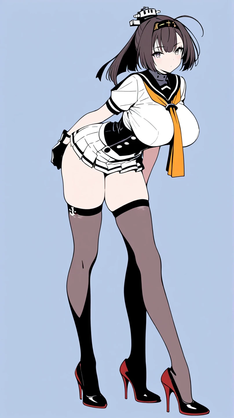 Suzuki Airy、1 pretty girl, (hair length)、(black hairr)、(Ranger Rosa), (alone) (fitted jumpsuit), ((mini skirt)), ((Black pantyhosebloom)), black ribbon, long white gloves, (white thigh high boots), (18 years), huge ass 、 look at viewers,no background、((let&#39;s show your underwear))、((背面视角)),Big ass