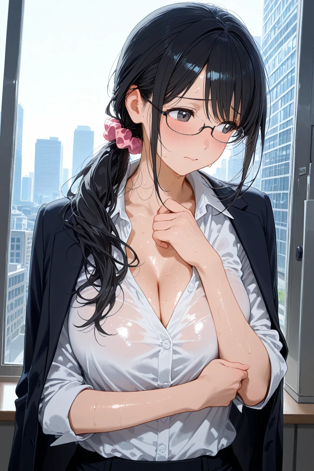 (the Extremely Detailed CG Unity 8K Wallpapers)、top-quality、独奏、1girl in、beatiful detailed eyes、Bright pupils、(extremely delicate and beautiful)、(Beautiful and detailed eyes description)、ultra-detailliert、​masterpiece、))、Colossal tits、atlibrary、Put your hands on your chest、Photorealsitic、Sailor Mercury、Big buttocks、student clothes、eye glasses