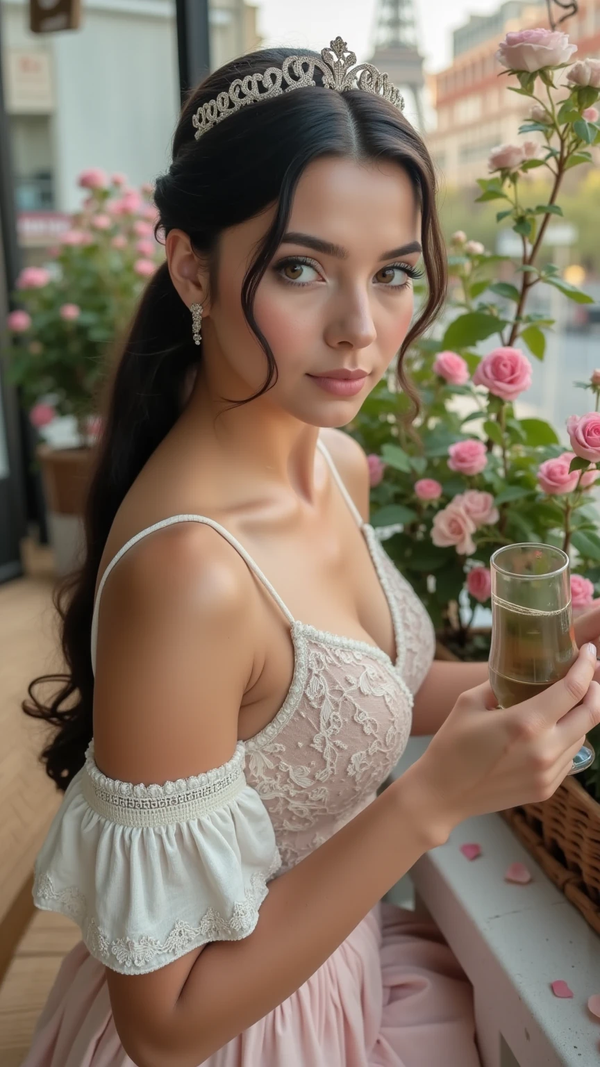 ((best quality)), ((masterpiece)), ((inked)), majestic intricately detailed BREAK,(face in frame:1.2), highly detailed stunningly gorgeous woman beautiful voluptuously with (big breast and buttocks:0.8), (coffee shop:1.2, wooden bar counter:1.2, steampunk environment:1.2, complex backgrounds:1.2), long wavy hair, (white head bow:1.2, intricated white mini dress with bouffant sleeves:1.2), (perfect eyes:1.2), (perfect face:1.2), (perfect hands:1.2), (perfect fingers:1.2), (perfect legs:1.2), (toned physique:1.2), high quality RAW photograph, bold and attractive features, hyper detailed, hyper realistic, amazing and beautiful, Hasselblad 35mm lens, f/4, ISO 400, (lifting up skirt:1.1), medium full shot, skin tight, no_underwear, smiling, character centered in frame <lora:epiNoiseoffset_v2:1> <lora:add_detail:0.6><lora:Elixir:1>