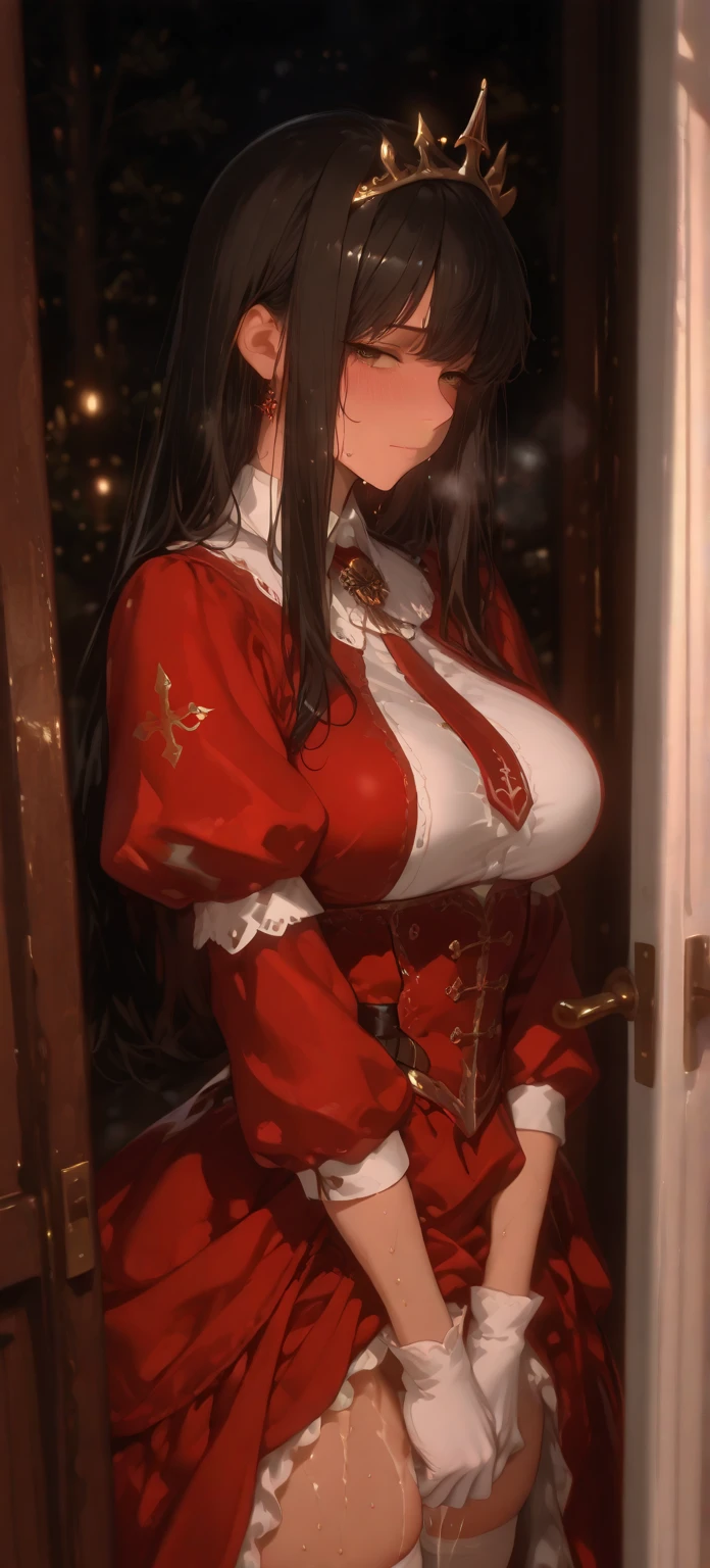 from below,Troubled Face,BDSM,slave,Upper Body,Glossy,Red Leather,Red Corset,Bondage,Collar,NSFW,((Best Quality, 8k, Masterpiece: 1.3)), Crisp Focus: 1.2, (Layer Cut, Big: 1.2),Beautiful Woman with Perfect Figure: 1.4, Slender Abs: 1.2, Wet Body: 1.5, Highly Detailed Face and Skin Texture, Detailed Eyes, Double eyelids, rope, , studs, big, angry eyes, sharp eyes, whip in hand