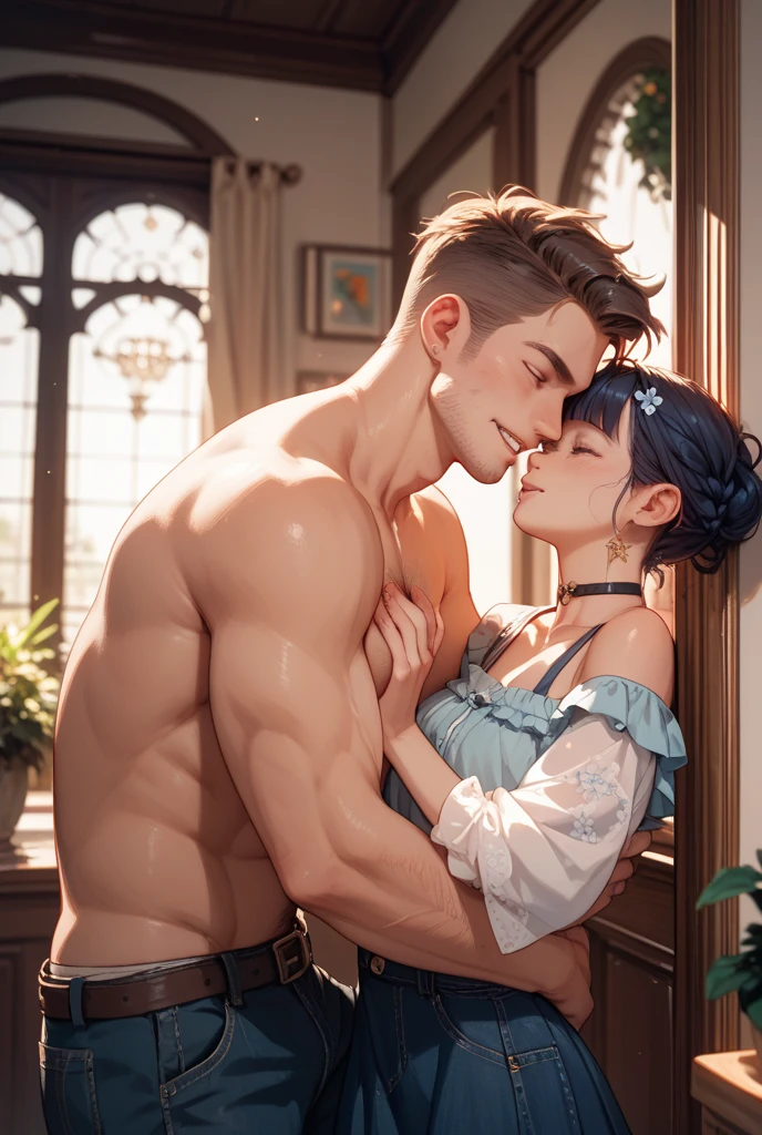 (in 8K, Raw photography, top-quality, master piece: 1.2), ultra-detailed, ultra-res, (realistic, realistic: 1.37), portrait, high-definition RAW color photography, Professional Photography, highly detailed and beautiful, 8K Picture Wallpaper, amazingly detailed, huge filesize, Official art, Highly detailed CG Unity 8K wallpapers, highly detailed beautiful girl, highly detailed face, highly detailed eyes, highly detailed skin, highly detailed fingers, highly detailed nose, highly detailed detailed mouth, Perfect Anatomy, intricate background, Detailed clothing, ((1 person: Girls and strong guys: 1 person)), (20s: 1.2), in her 20s, Cute little girls, realistic body shape, , white skin, glistening skin, Slim body, A dark-haired, (short hair), (well-groomed bangs: 1.3), kawaii faces, Lifelike face, Delicate eyes, Suggestive order, ((bathroom)), ((no bra)), ((I'm taking a shower)), ((D cup with firmness)), ((Female breasts are exposed)), ((A man hugs a woman from behind and grabs her breasts)), ((Black panties)), ((standing athletic pose)), ((Man hugging woman from behind)), ((Full Nude Men)), ((man grabbing woman's breast)), ((A man presses his penis against a woman's butt from behind)), ((Men with all-back hair: 1 person)), ((distinguish from men's arm and a woman's arm)), ((A woman's arms on a man's neck)), ((FULL BODYSHOT with legs spread)), ((Woman turns around and kisses man)), ((men and women who have)), ((Sexy Pose)), Nipple Ring, a necklace, cowboy shot, ((sideways Facing)), Contrapposto, dynamic lighting, ((E cup with firmness)), ((huge tit)), ((cleavage of the breast)), ((small and beautiful pink areola,,,,,,,,,)), ((Look behind you)), ((Expressions that endure pain)),