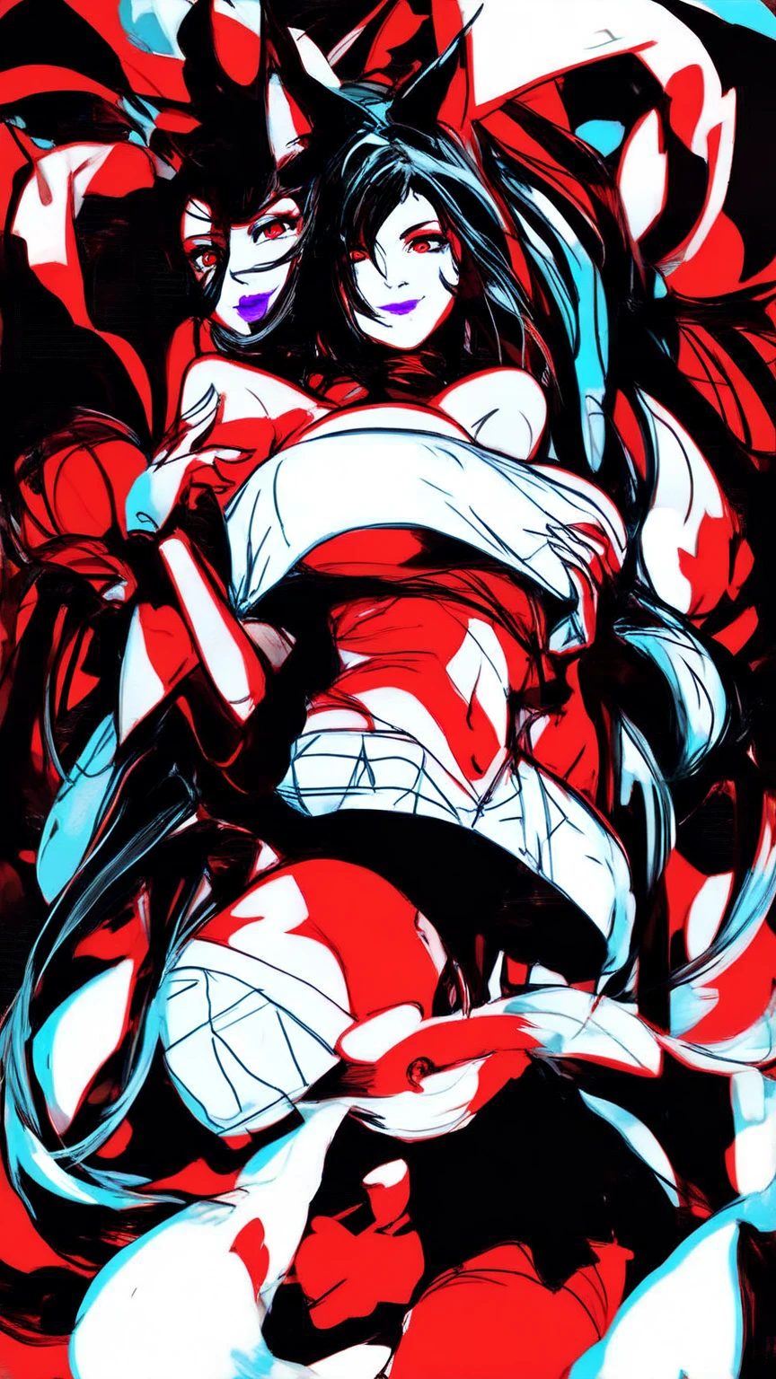 Villain, beautiful, ((femboy, feminine boy, girly)), long black hair, magic shining in hand, very long hair, muscular calves, tall, wide hips, solo, thick thighs, sweaty, 1900s, form fitting minidress, from below, from side, (from back):0.2, dutch angle, (colored skin, clean lineart, flat colors only, hard brush rendering), thin toned body