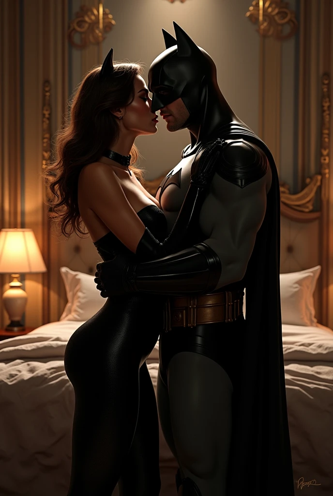 Amy Adams naked hugging Batman, They're in a romantic spot in the Batcave, There can be no duplication in the images