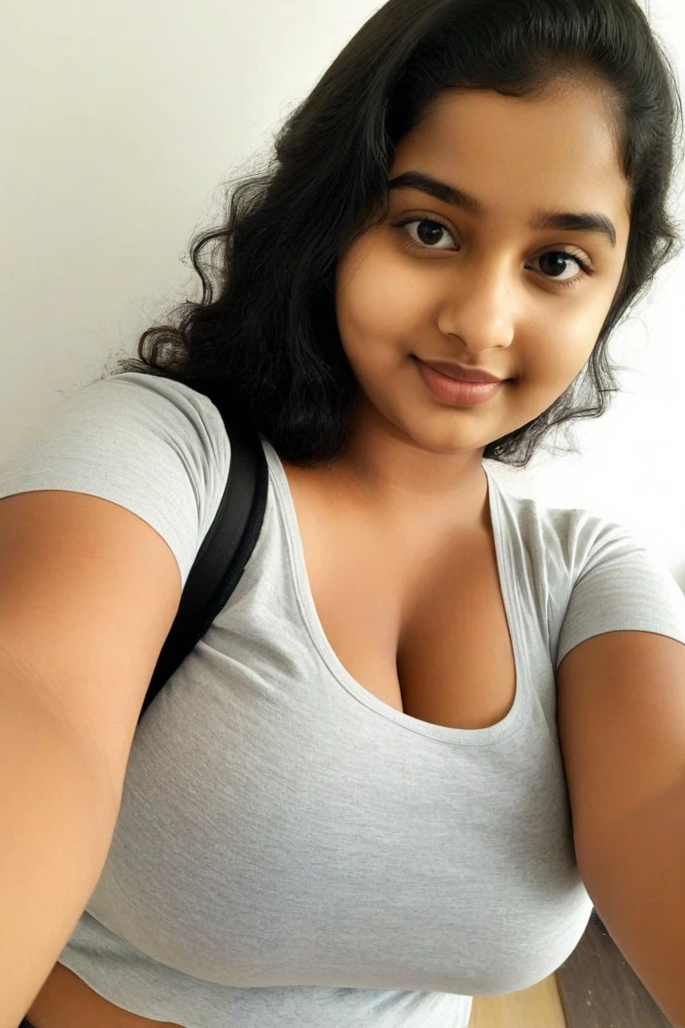 Cute indian 20 year old girl, wearing white shirt and black skirt, little chubby, face full of lust, semen on her face , pov- upward