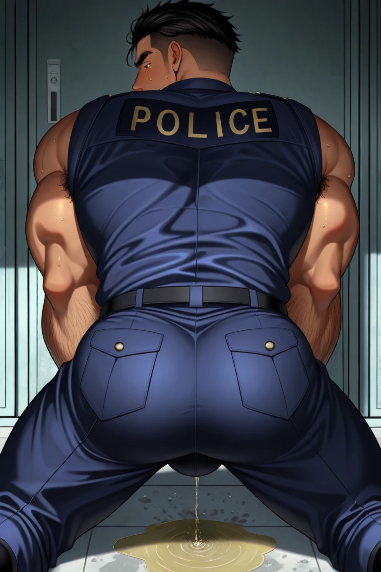 best quality, masterpiece, extremely detailed, yaoi, 2 boys, very muscular male police officer with angry face, fucks a skinny tanned teenage delinquent with his big cock, he looks disgusted, his hands struggle to push the policeman away, they are both struggling, anal sex on the floor of an desserted warehouse, looking directly at each other, sexy, gay homoerotic, dark cinematic lighting, extremely dramatic shadows, romantic atmosphere, perfection, no watermark, no logo, no signature
