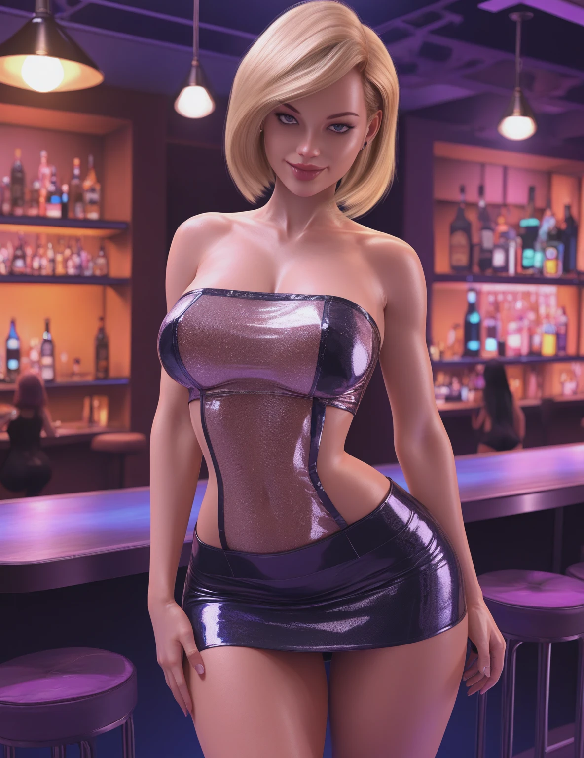(Best quality, 4k, Masterpiece: 1.3), beautiful black woman, hyper realistic, 1girl, (massive breasts, attractive body: 1.2), sit-ups: 1.1, dark brown hair: 1.1, (wet rain, wet by rain, wet body:1.2), ultra-detailed face, detailed lips, detailed eyes, double eyelid, sensual dress with low collar, open neckline, hanging breasts, side pose, visible curves, pool party, lying by the pool, lying down with a friend, golden transparent dress, blue and pink hair, sunset