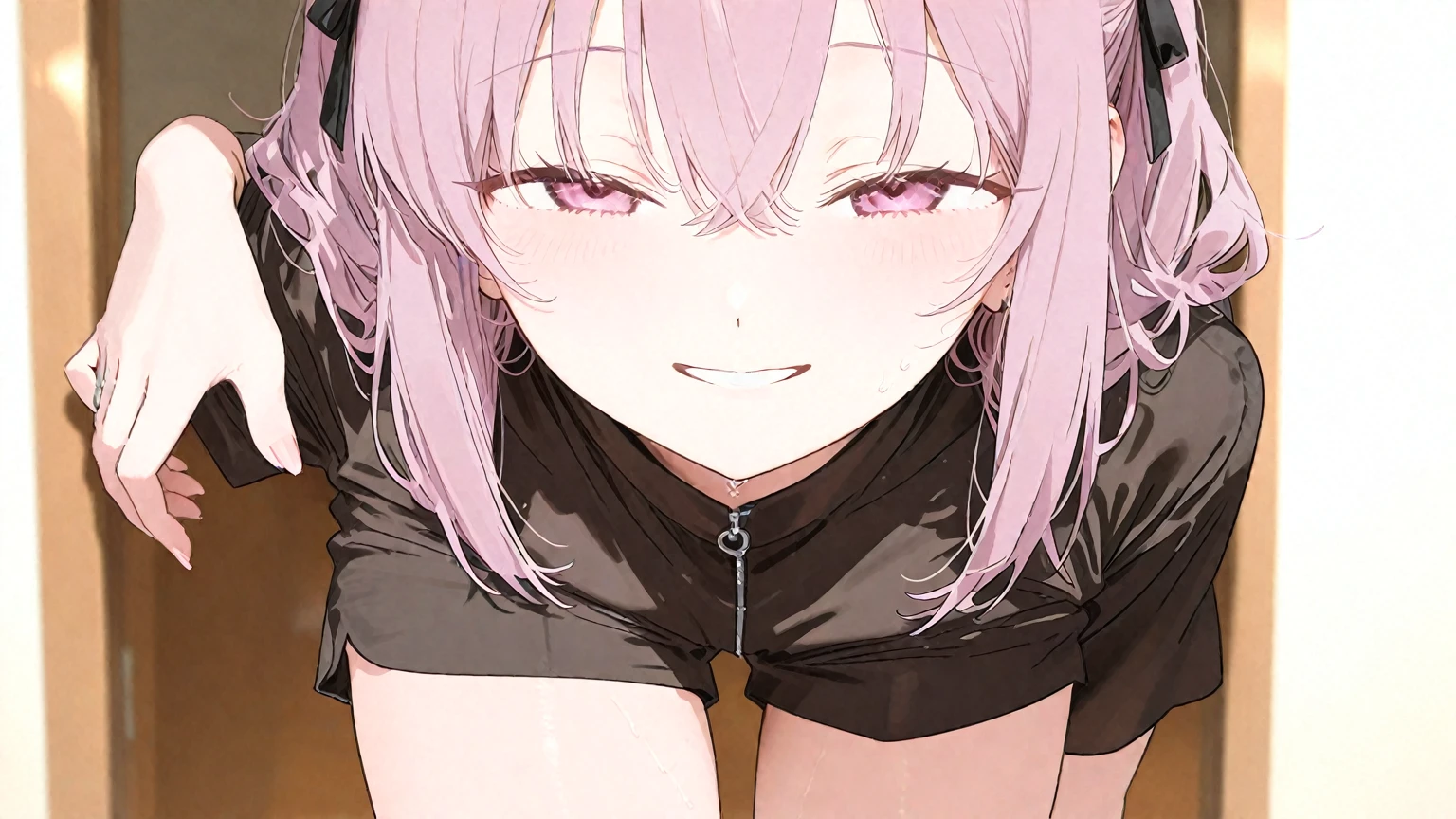 (Highest quality, 4K, 8k, High Resolutiの上, masterpiece:1.2), Very detailed, Picturesque, Anime-style photos, Photo Animatiの上:1.37)、Japanese junior high school student、(Pink Hair)、(Pixie Cut)、(((black shirt)))、(black short pants)、On the bed、spend legs、angry、bukkake、cum on hair、cum on hard、cum shots、cum on clothes、trembling、Sweat、Drooling、vapor、Black choker、Open your mouth、Completely naked、Nakano Ichika