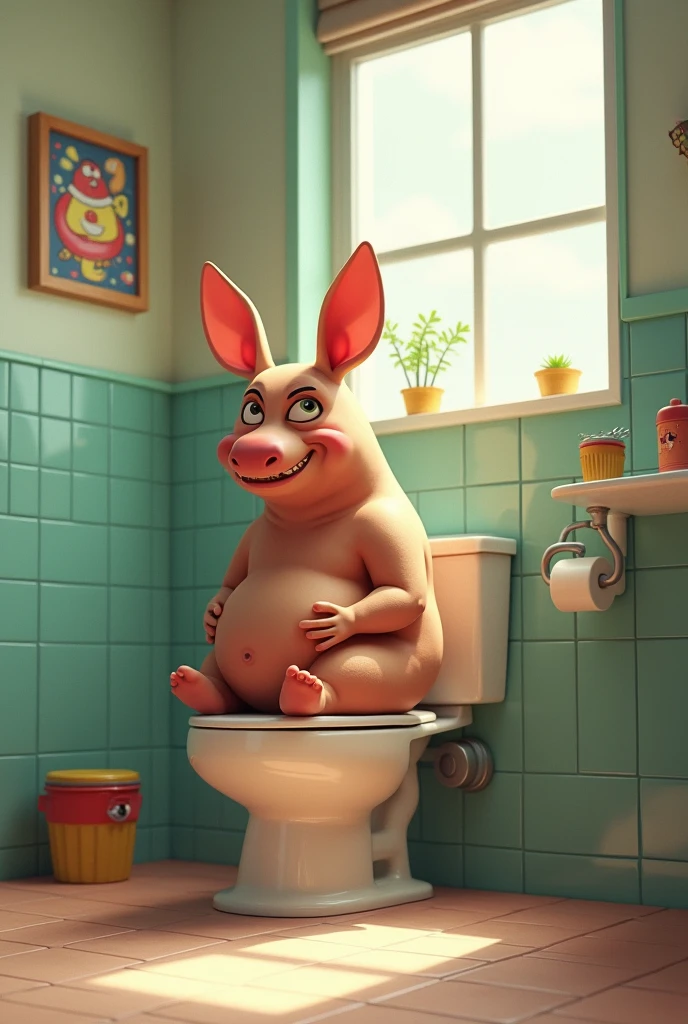 Fat Pumbaa Boar big belly and large body and his big chunky body and hes butt is bigger and his butthole is Bigger, he's on the toilet