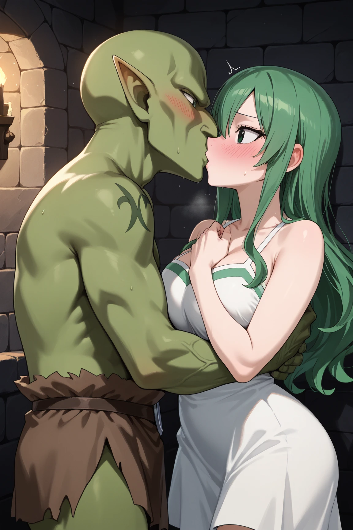 masterpiece, best quality, unity 8k wallpaper, illustration, very detailed, ((rape, sexual harassment, ache, sexy ,1 young boy, first sound)),, sweat, Warmth, stiff, big bust ((surrounded by goblins ))((have sex)))((in a dark dungeon))