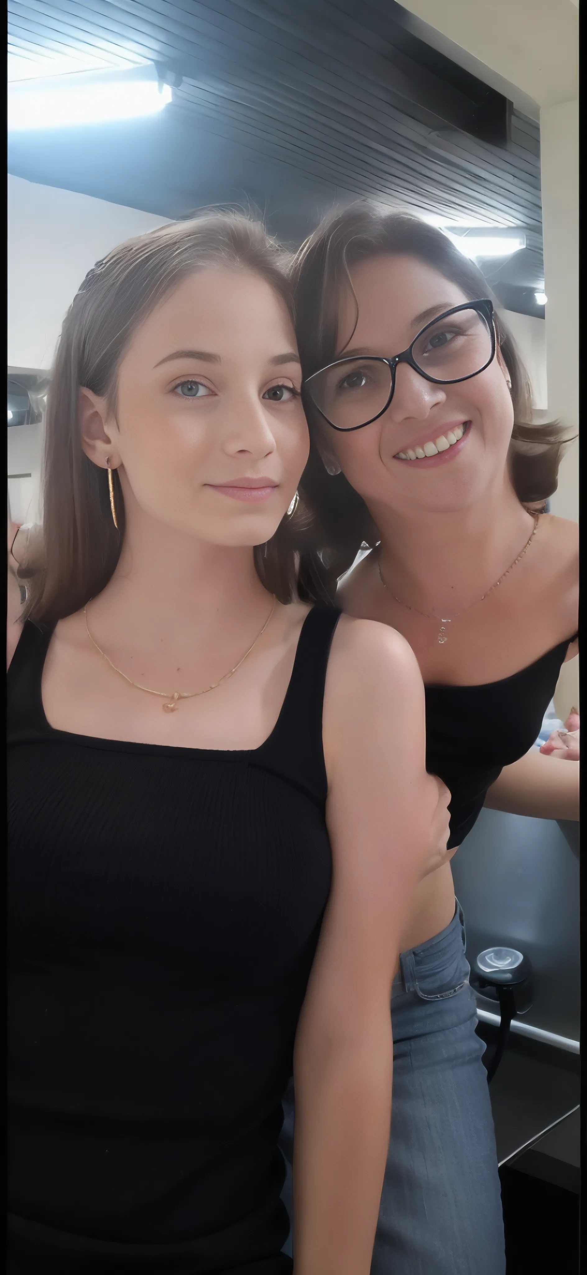 2heads, (13 year old girl:1.5), (one with glasses:1.3)