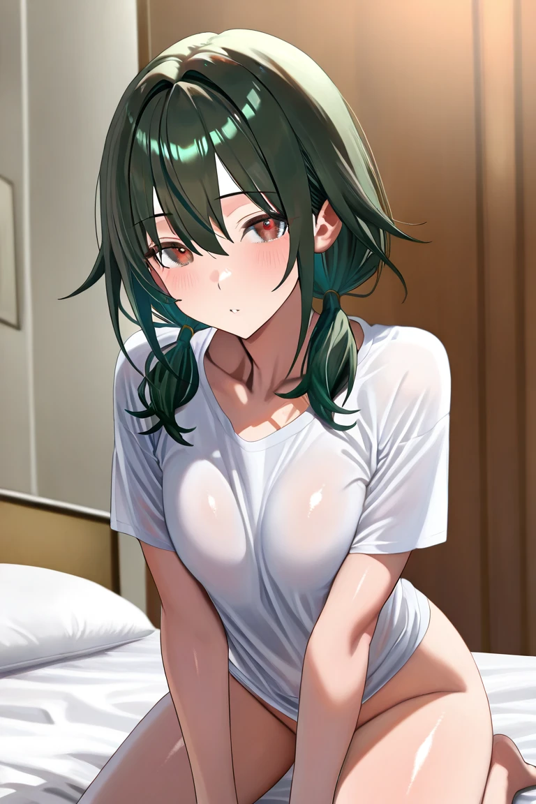 nsfw,(masutepiece), (photo realistic1.4), 超A high resolution, Best Quality, 8K,indoor,hotel bed room at night,come before:1.0,BREAK solo, 1girl,solo,20yr old, extremely beautyful girl, Beautiful face, Perfect face, cute symmetrical eyes, 二重まぶた, small breasts, puffies_Nipples, (perky breast), Narrow waist, (pubic green hair:1.4), Juice dripping, ((midium hair, waviy hair)),,No makeup, Sweaty body, Standing, BREAK (Green dress), open clothes, Nipples, nipple slip, No panties,(embarrAssed,a big smile), open mouth,((Tongue out)),breathing deeply, Feel good,indecency,Spread legs,(Squatting),(cum shots),(((((Bukkake)))),(cum on Face),saliva,one eye closed,((((sex cowgirl pov)))),drinking,looking down at viewer,motion lines,