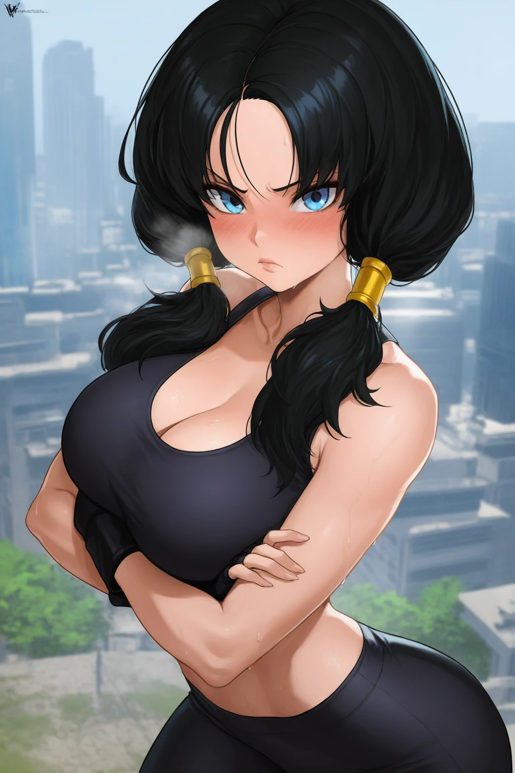 1 Female,High definition,high resolution,Ultra-realistic,8K, videl2, solo, blue eyes, black hair, twintails,European,sexy,Upper body close-up,Photographed from the front,Dynamic Angles,private teacher,A little sheer underwear,Red underwear,blush, huge , nipples ,show , Sports bra, micro sports bra, erect nipples , Open breast sports bra , Point of view from above, White breast support ,Hands on waist, bare abdomen 