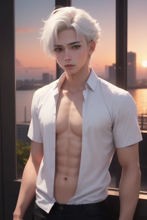White-colored skin，ultra-delicate，Detailed depiction，Hair details，HD quality，juvenile sense，Anime male protagonist。 --auto