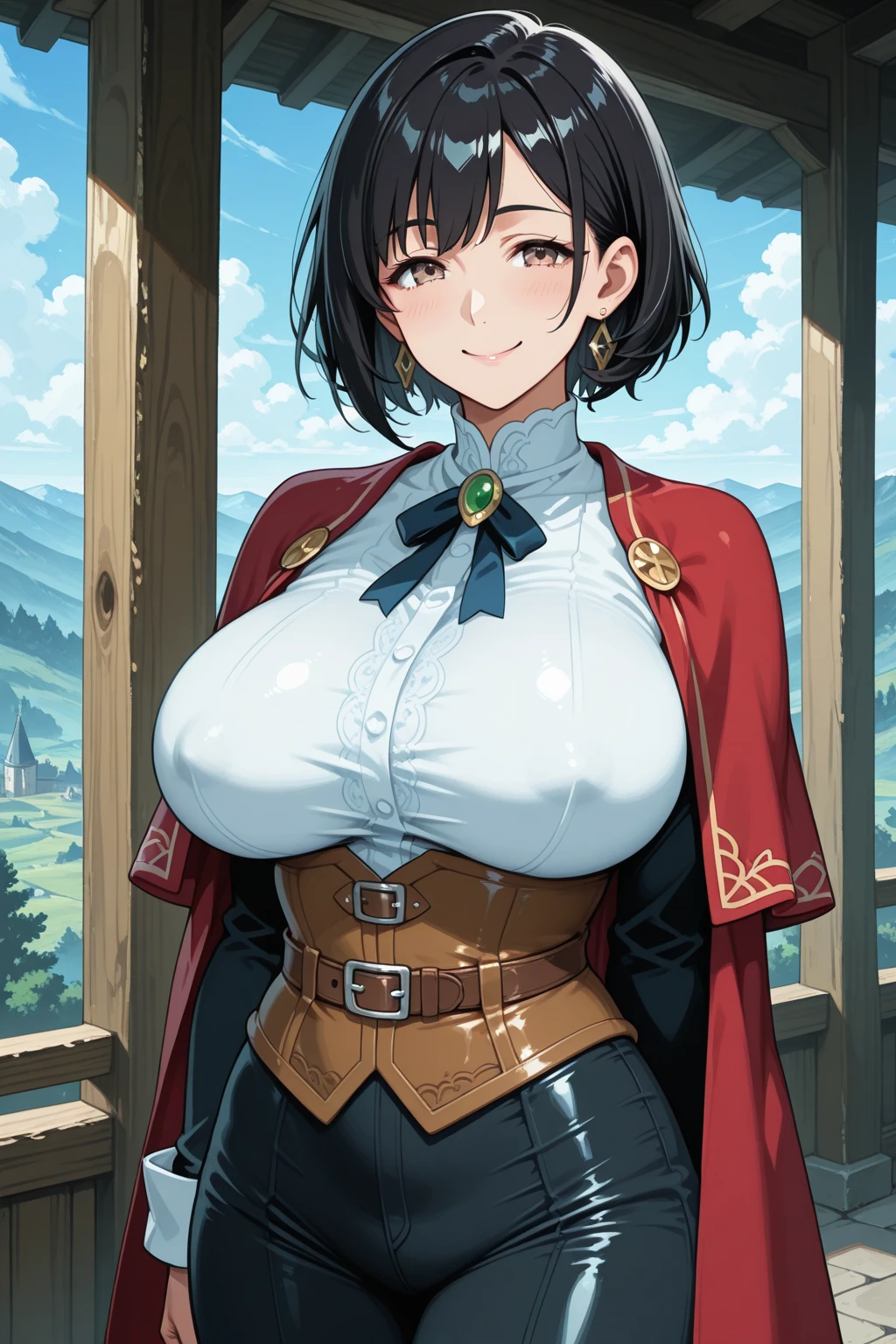 score_9,score_8_up,score_7_up,rating: general,1girl,solo, short hair,breasts,looking at viewer,blush,large breast, black hair, closed mouth,shexyo, shexyo style, boa hancock, medieval, fantasy armor, armor, ((medieval)), medieval town, fishscale, fishscale armor, breastplate, fishscale gauntlets