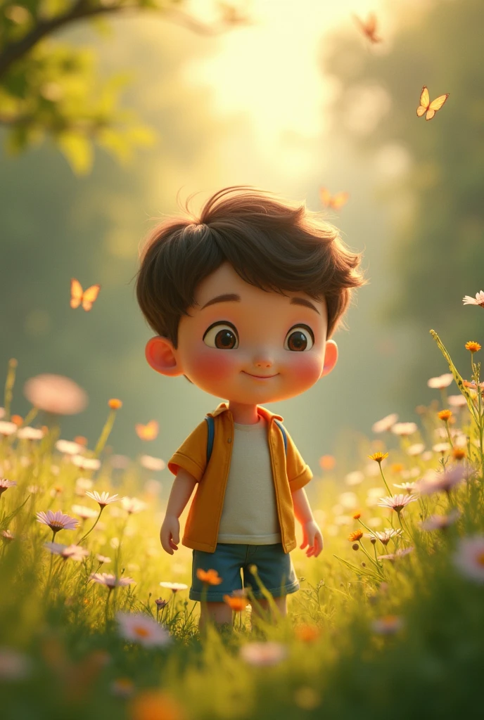 A boy standing looking