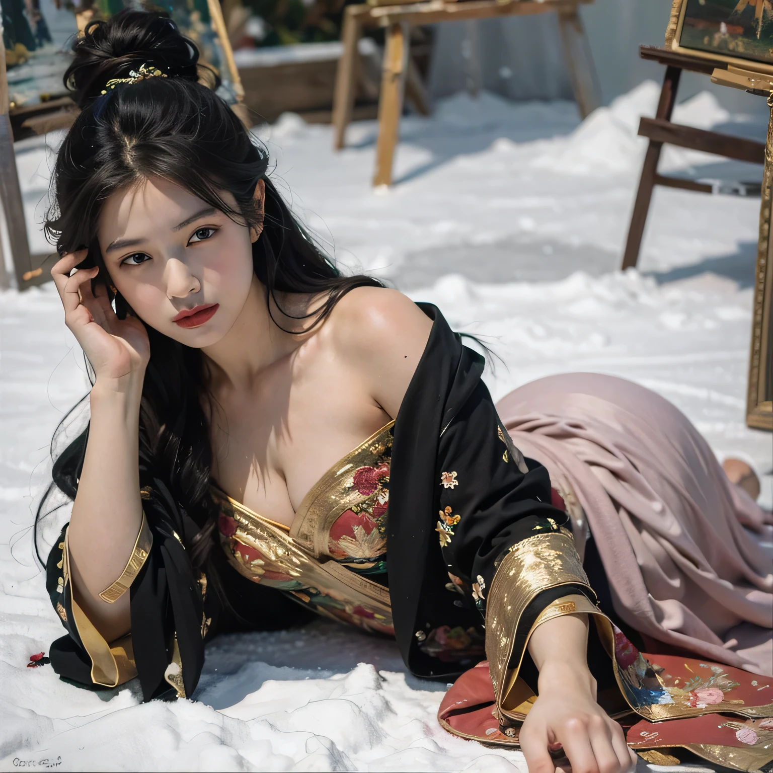 (((32ｋ,high detal,high-detail、​masterpiece,Attention to detail,full body Esbian,独奏,１woman))),Raw photo & realistic atmosphere,beautiful dark blue eyes,Detailed mouth,Detailed eyebrows,Shine in every detail,Eyes drawn in detail、Very beautiful eyes with azure eyes,Detailed lips、Infinite reality, ,Brave samurai of the Sengoku period, bulky１7-year-old beautiful boy,Samurai of the Sengoku period of Japan,My face is very flushed.,Tremendously beautiful１7-year-old Sengoku samurai beauty boy,（youthfulness,Pierce sad eyes,Serious beautiful look,Armor samurai of the Sengoku period,Sengoku armor,Armor of the Warring States Period,Black shiny hair,Chonmage,showing your whole body,Detailed crisp armor,Beautiful luxurious Sengoku armor,Armoured pockets,torso,small hand,Sandals,Shoulder to shoulder,Sengoku Warlord,Sengoku Daimyo,A beautiful girl strongly influenced by Ranmaru Mori,Image of the whole body turning blue-red,Beautiful face like a princess：1.６）,（The whole body is wet from the rain,Blue-red liquid on the face,Blue-red liquid on lips,Blue-red liquid in armor,I can't see in one eye,Blindness in one eye,Different color in one eye：1.8）