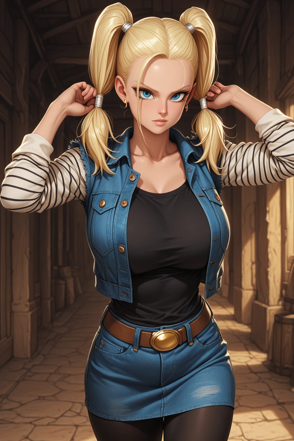 masterpiece, best quality, female goku, femalesuper Saiyan, yellow hair