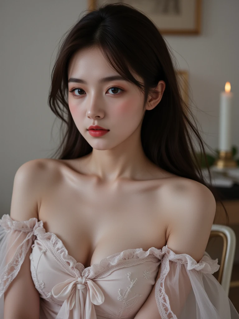 generates a realistic front image of a sexy big breasted Korean girl