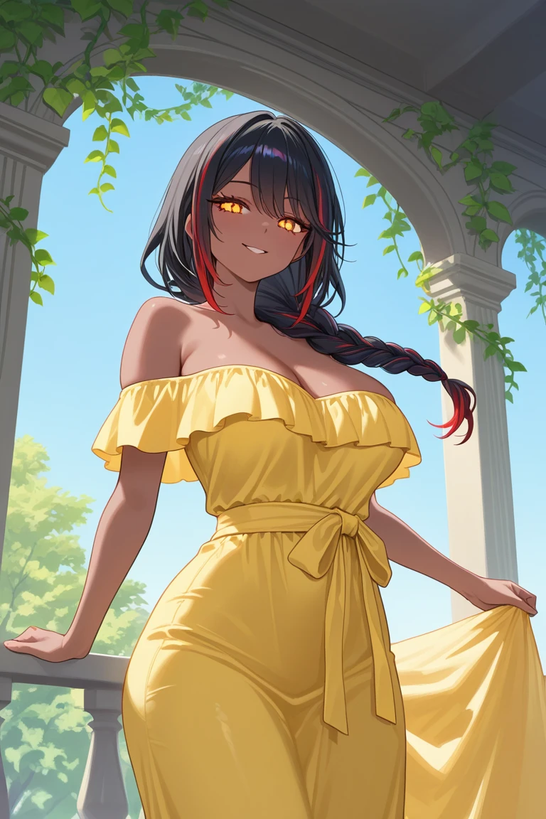 (side face:1.5),
best quality, magnificent, highly detailed, hyper detailed, 8k, ultra high res, delicate background, depth of field,
delicate body,glowing eyes,(beautiful brown pupil of eyes, brown hair, short hair,short ponytail:1.4),
(sit down,very shy):1.4,
(autumn theme,tango theme,sultry beauty:1.3),
1 mature girl, large breast,(dark brown skin:1.5),flowered hair, ( golden leafs, golden flowers), leafs in hair, plant, (big huge breast:1.2), big breast, golden leaf style clothes,
staring affectionately at the viewer,gentle smile,
<lora:Outis:0.6> outis,
