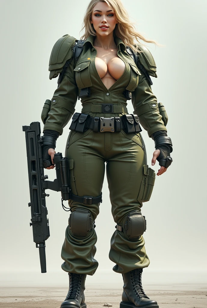 Fallout female characters, With blue, fiftyes Nuka-Cola poster style, Post apocalyptic background ，Big breasts and big buttocks