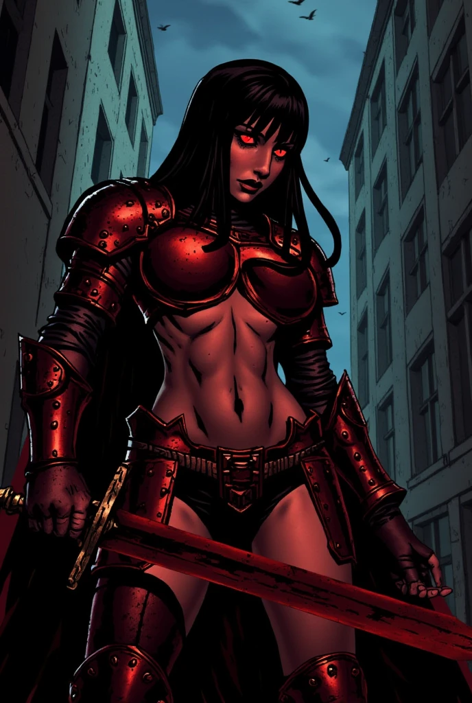 Red skin succubus tiefling, medium breasts, black horns, wings, huge tail, black leather, tall, toned, graceful, thin, long black ponytail. Action scene, whip. Dark scene, explosions, night sky.