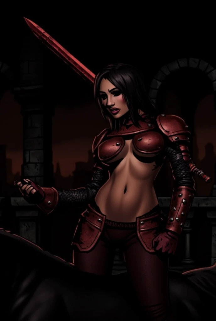 photo, nude ,red, Karlach , ifbb, modeling, standing, hold spear, giant (red skin:1.6) , muscular sexy red, huge tits, smiling, fiery eyes, white teeth, detailed skin, black hair, , (Devil_Girl_XL:1.2), ((huge boobs)), strong pose, armed, (red skin:1.6), Red hair highlights, <lora:Devil_Girl_XL-000004:0.6> , epic background, fantasy city, depth of field, great lighting, alluring lighting, rim lights, hair lights, cinematic, erotic, spooky, fantasy setting. DnD