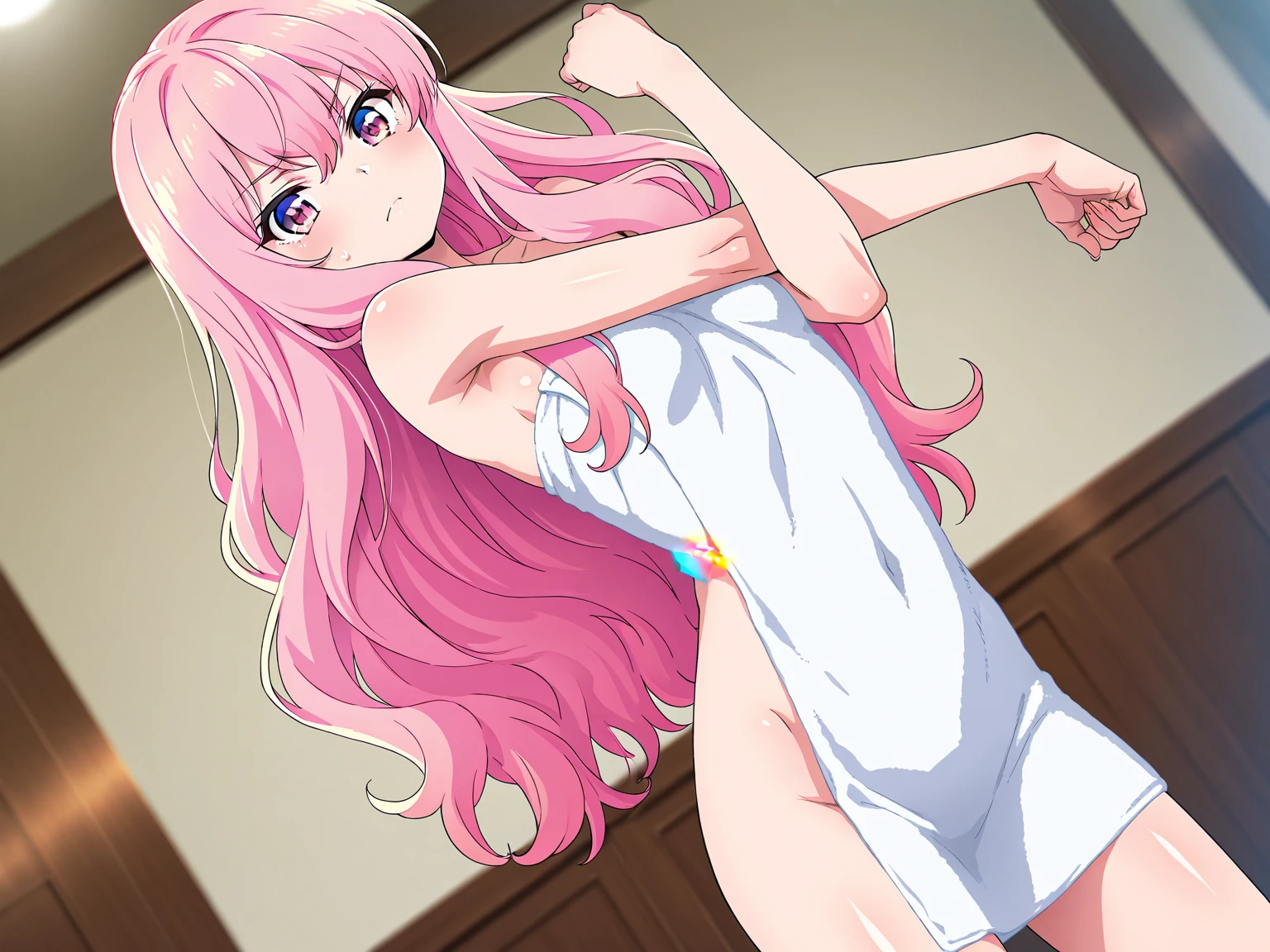 score_9, score_8_up, score_7_up, source_anime, <lora:zero-two-s1-ponyxl-lora-nochekaiser:1>, zero two, zero two \(darling in the franxx\), green eyes, hairband, horns, long hair, pink hair, red horns, white hairband,, <lora:polka-dot-panties-ponyxl-lora-nochekaiser:1>, polka dot panties, polka dot, panties,, bedroom, smile, blush, covering nipples, annoyed, from below,, , cowboy shot, dutch angle