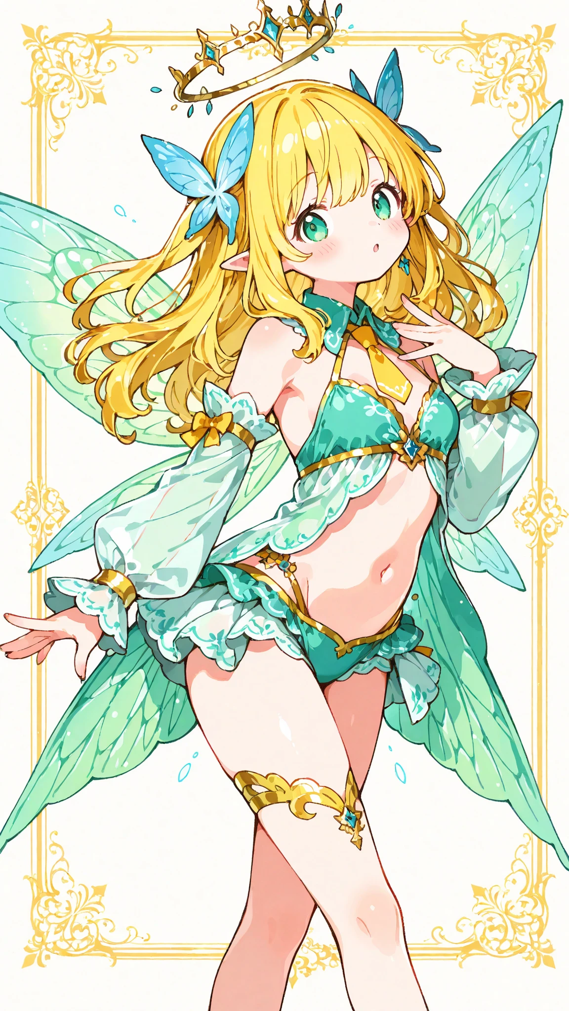 16k works,Highest quality,18-year-old,No background.White background only,whole body、Kneel,Dynamic and sexy pose, alone, Beautiful Face,, Symmetrical eyes, Perfect body, Good balance、 Perfect body、blonde, Elf Fairy, ( Wearing an elf costume:1.5, Elf Ears, Corolla:1.3, Flower Earrings, Flower Necklace )