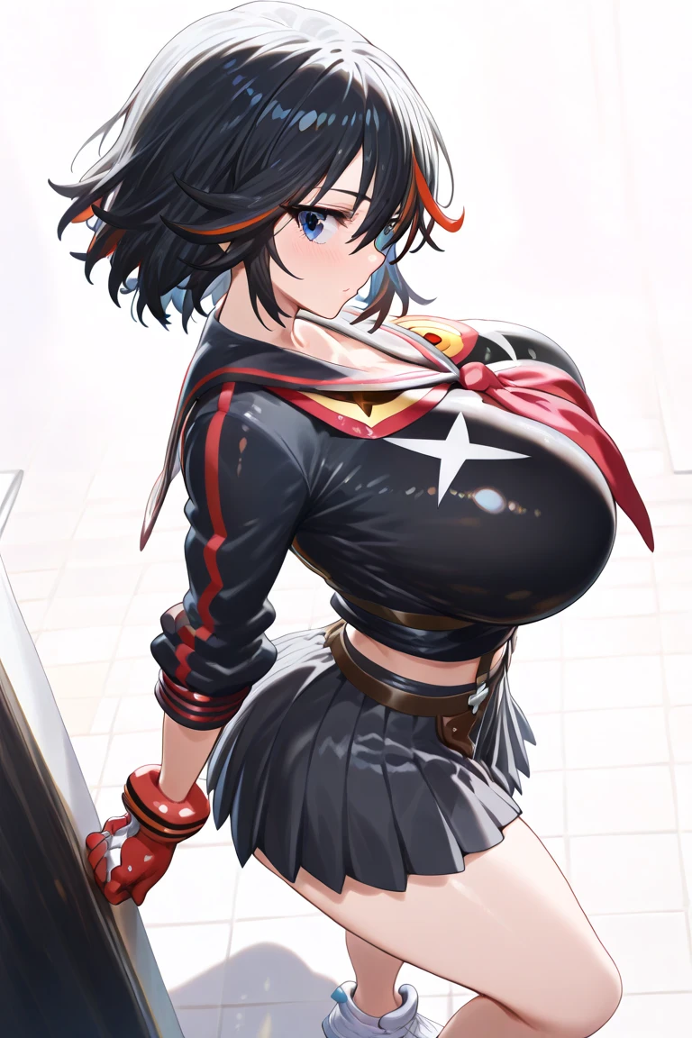 Ultra-precise and ultra-detailed hyper kawaii anime style illustrations,
Big tits that look like they're about to burst, breasts so big they're about to rip the blouse, blouse buttons broken and flying in the air, surprised faces, reddened faces, panicked faces,
Blouse and pleated skirt, like an athlete,
Black-short-hair,big breasts,sweat,