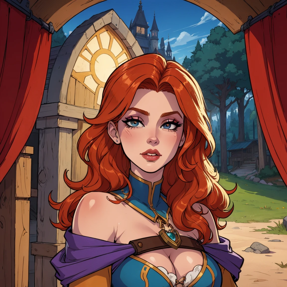 A beautiful woman with beautiful red breasts she is a dwarf to RPG character to RPG in an expressive medieval art and beautiful an RPG art a medieval art