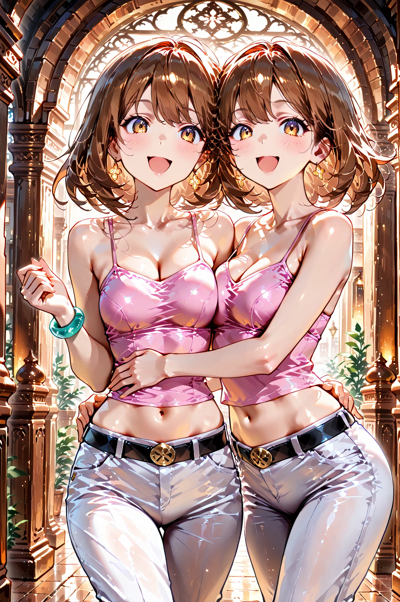 (masterpiece, best quality),best quality, (ultra-detailed), (3heads:1.4), 1girl, (kudamaki tsukasa:1.3), masterpiece, best quality, white top, crop top, ((stomach)), midriff, ((groin)), white skirt, normal ears, shackles, brown hair, very long hair, wavy hair, sidelocks, brown eyes, parted lips, single horn, sweat, cute, toned belly, hand on own chest, eyelashes, (24 year old woman:1.3), (masterpiece:1.4), (best quality:1.4), (beautiful detailed extremely detailed CG, extremely delicate and beautiful, depth of field, (finely detailed face), (perfect details:1.1), (mature female:1.3), wide pelvis, slender, large veiny breast, 8k resolution, high quality, high definition, extremely detailed, masterpiece, best quality, brown hair, long hair, alluring presence, braid, short skirt, close up, big tits, young, animal ears, short hair, tail, fox ears, fox tail,