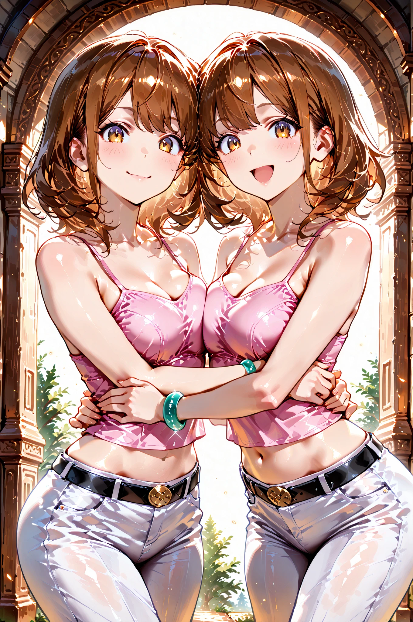 Two women, Shikinami Asuka and Ayanami Rei, have anal sex outdoors, smile, get excited, and urinate in a double peace sign