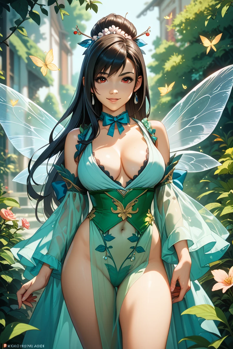 Big-breasted woman, thick thighs, green leaf bikini,Bikini, Angel wings,Anne Hathaway,green leaves,nature,(săn chắc:1.5)