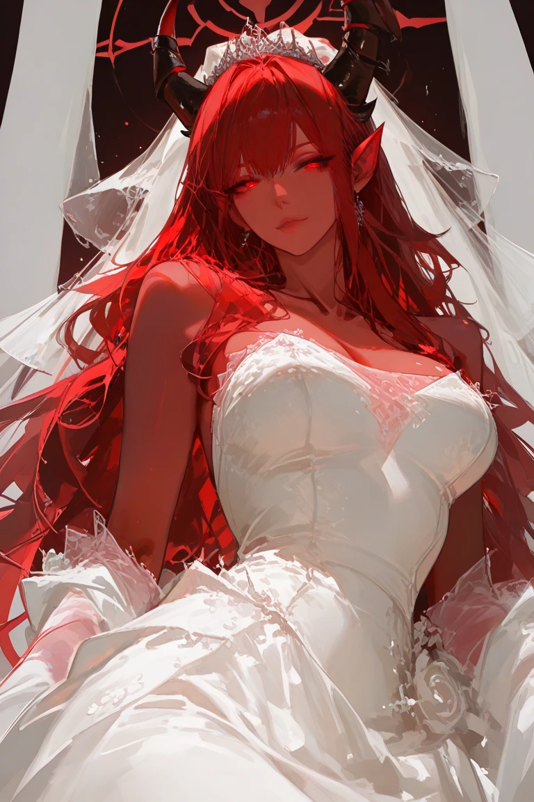 1boy, Feminine boy, femboy, cheeky smile, small wedding veil on head, long red hair, (flat chested:1.3), Full-length image, Boy in Full-length, flat chest, wedding gloves, correctly drawn fingers on the hand, skimpy wedding dress, deep neckline on the dress, boy dressed in a woman's wedding dress, slight mockery, lace, long eyelashes, bangs, cutout in the dress between the breasts, Lots of lace and embroidery, very erotic wedding dress, correctly drawn fingers, correct number of fingers