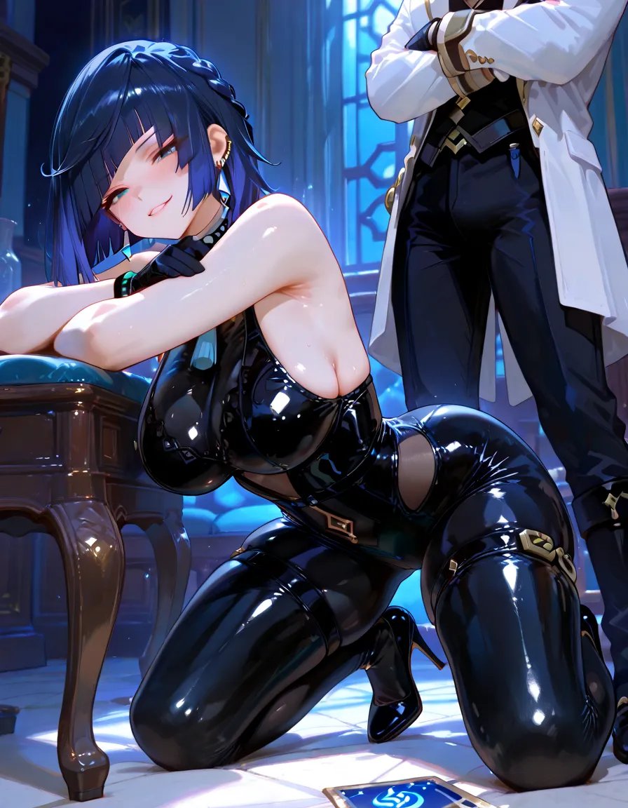 masterpiece, Highest quality, 1 female, Mature Woman, sister, Young girl, Royal Sister, Cold expression, strong, blue eyes, Wolf Cut Shorthair, Smoky mix navy blue hair color, resolute eyes, naked,Open-air bath、 Long red earrings, Chinese Mixed Morden, Front view, Blank Background,  Wolf Cut Hairstyle, anime, figure,, whole body、pregnancy、Big belly