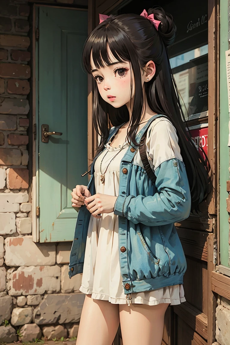 1girl, realistic, detail skin, light blue hair, cute