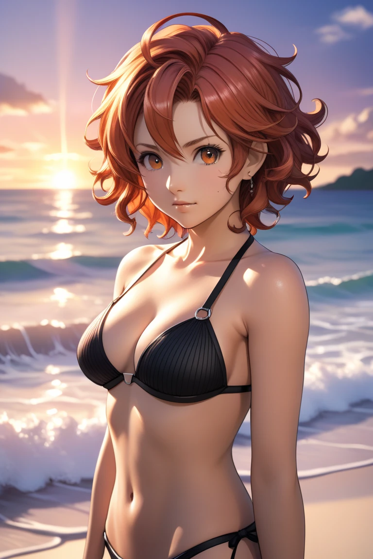 ((Finest quality)),(超A high resolution),(ultra-detailliert),(Meticulous portrayal),((Best CG)),(Finest works of art),Ultra-Precision Art,The art of astounding depiction, (1人の女性:1.5),(Red hair:1.5,short-cut:1.5),((small tits)),Very small swimsuit 1.3, reefs,tropical fish:1.3,calm sea,suns,clouds