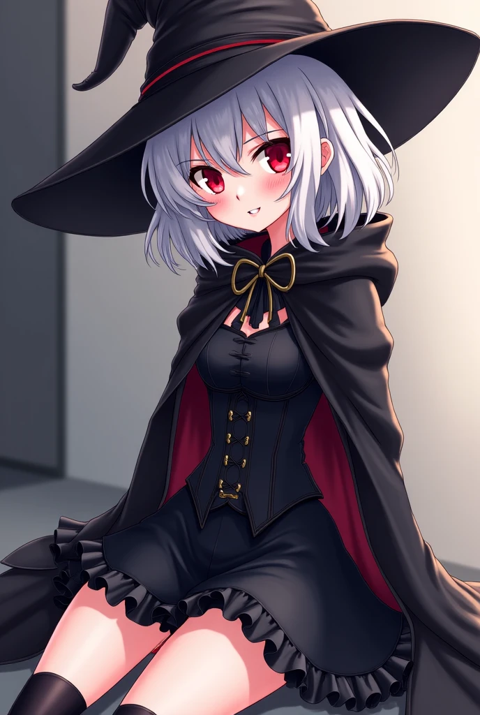 white goat girl,witch,black long socks,lucky short tight black