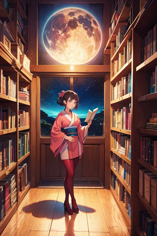 The girl is Mulan, She's reading a book, postura sexy, She's in a magical and wonderful place, It's night, the sky is falling meteors, --auto