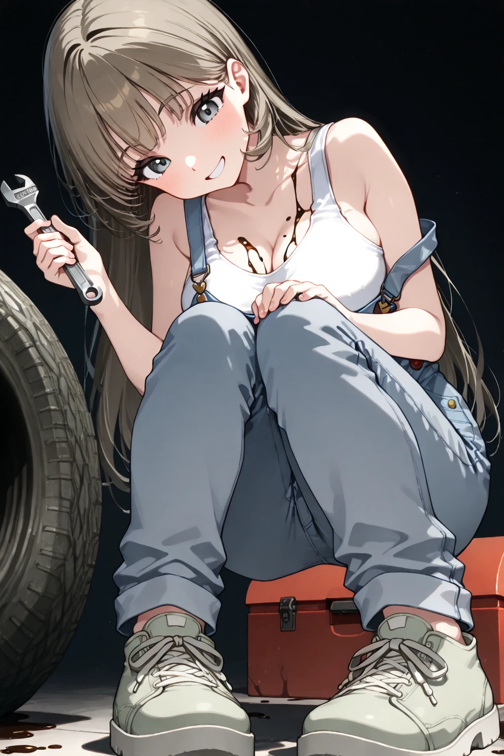 A Female robot is sleeping in a fridge, spread legs, nude, banzai pose. she wears no dress. She Brown short hair is tied with two big red clothespins, She lifts up the under hem of her white plain dress, leaning over, masterpiece, very short pigtails,brown hair, mature, android, blue eyes, full body figure, Height: 160cm, flushed cheeks, 2020s anime picture, A beautiful robot with short brown hair in two short pigtails held up by two very large huge red clothespins, Uplifting, No NSFW, whole body, barefoot, archaic smile, getting orgasm, 25 years old, sweat bucket. robot skin.