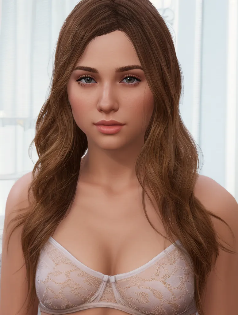 a beautiful woman in the house, long wavy brown hair, blue eyes, looking sexy, naked, cleavage, huge breasts, seductive smile, looking at camera, alluring, masterpiece, photorealistic, detailed, 8k, HDR, shallow depth of field, broad light, high contrast, backlighting, bloom, light sparkles, chromatic aberration, sharp focus, RAW color photo