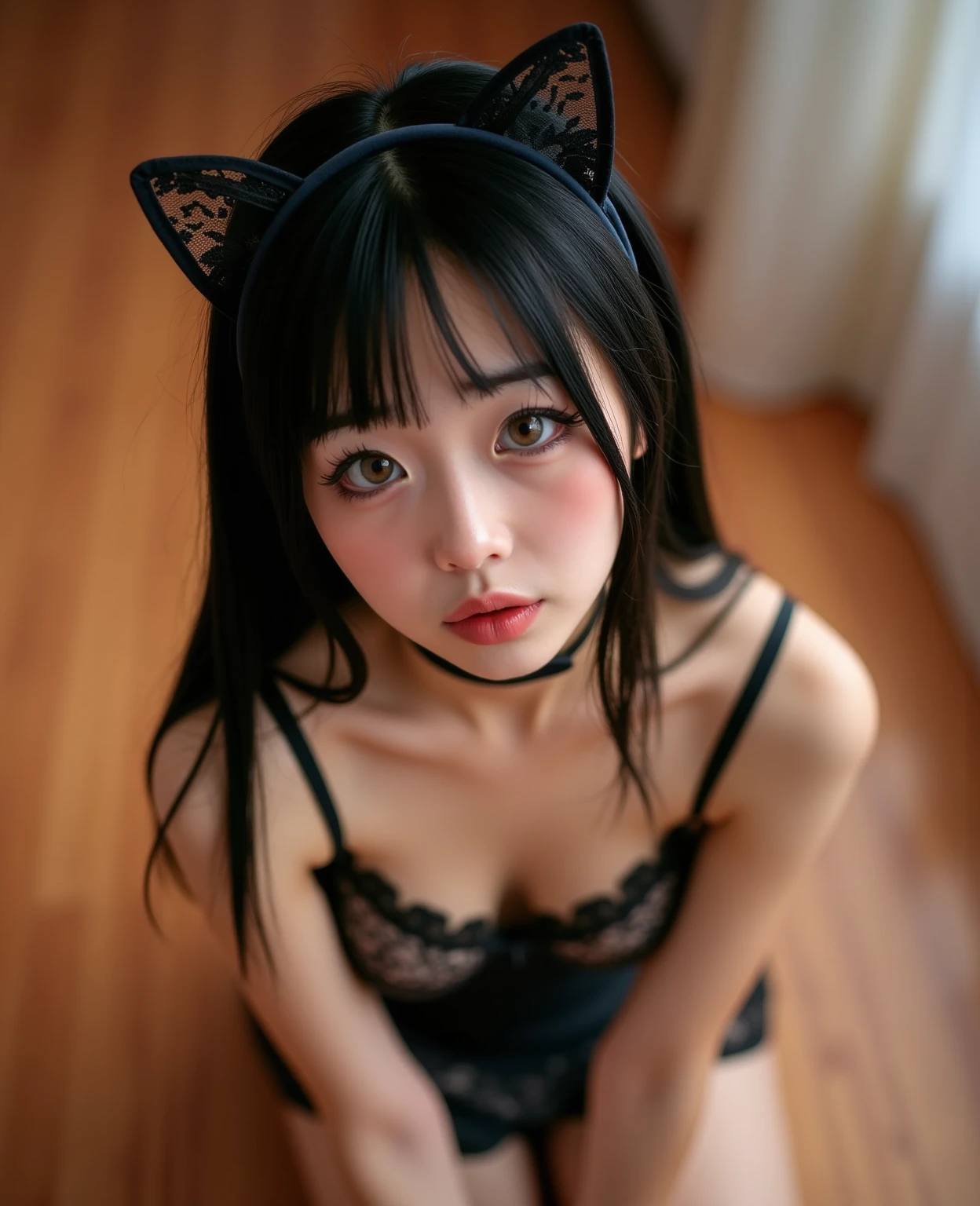 Squat,Fall,Soft sunk bed,Table lamp,((tmasterpiece)),fullnude,No panties(realisticlying:1.2) tmasterpiece, best qualtiy, hightquality, rich colourful, stunning art, ultra - detailed, beautifuldetails, Reflective hair, good lighting, Ray traching, depth of fields, ultra - detailed, illustratio, astounding, finedetail, Very detailed,(Beautiful meticulous girl), Beautiful detail glow, intricate-detail, hight resolution, Very sophisticated、Beautiful fece, beatiful detailed eyes, nffsw, Round eyes, detailedfacialfeatures, (Round pupils:1.4) (illustratio), (beautiful and delicate eyes), (very vey very detailed face)), depth of fields, (alluring face), (evil smile:1.3), Parted Lip, (looking at viewert:1.1), closeup cleavage,wide Shots, Side Body, lascivious pose , Sistine Phil Verdev, ssmile, daysies,extremely detailed 8K,Beautiful girl with busty body,(1girll:1.5),(realistic black hair),Short curly hair,Bob hair,(Dynamic Posture),Face the camera,shallow smile,Open lips,Light blue eyes,Average chest,乳溝,(beautiful and detailed face,beautiful and delicate eyes),sweat leggs,Luminous,(Sunlight,),(Beautiful butt 0.5),Cover your chest only with your hands,Hip naked,,Large rim glasses,Earring,Pink sexy yarn,(Black Sexy Lingerie、Black openwork underwear、Transparent embroidered tulle underwear set)Lace pantyhose、Lace gloves、Wedding Headscarves、pearls necklace,Bridal Bandana,(toppless)Very small panties((Twine the knot in the crotch))(Tie a knot with your hands behind your head)Only the genitals are covered
