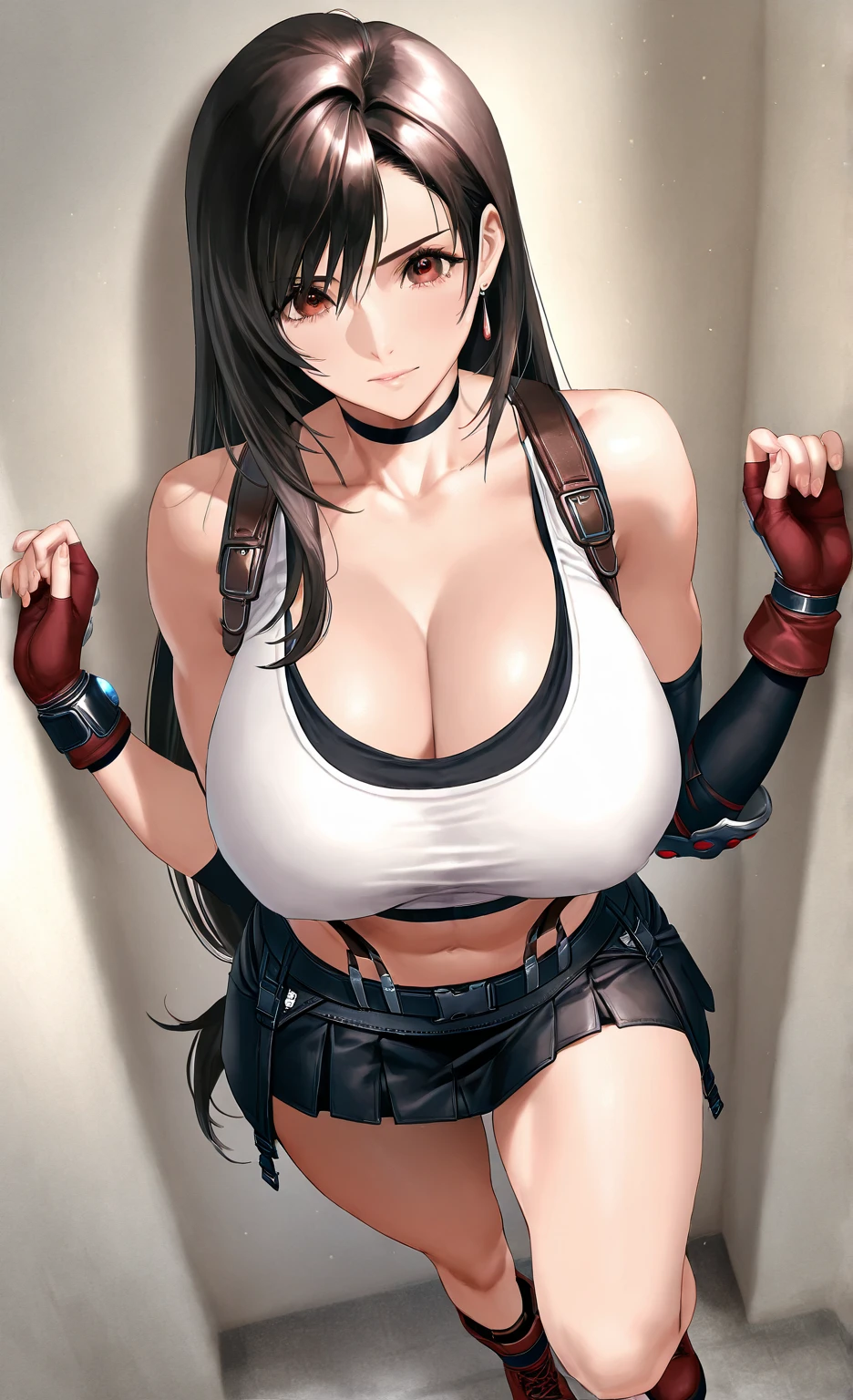 (((((tifa lockhart,Final Fantasy 7:1.5))))),((Highest quality、masterpiece、anime style、best quality、high resolution、8k、detailed、ultra-detailed:1.3))、Long legs:1.2, Beautiful woman with perfect figure:1.4、(Smiling:1.2), double eyelid、30-year-old female、((((One Woman,beautiful face,Beautiful face、Outdoor,upper body:1.5)))),Big Breasts、High resolution, accurate, Anatomically correct, High-resolution model, high quality, Very detailed, Ultra high definition、Black Hair、Straight Hair、Long Hair赤い,オープンフィンガーグローブ