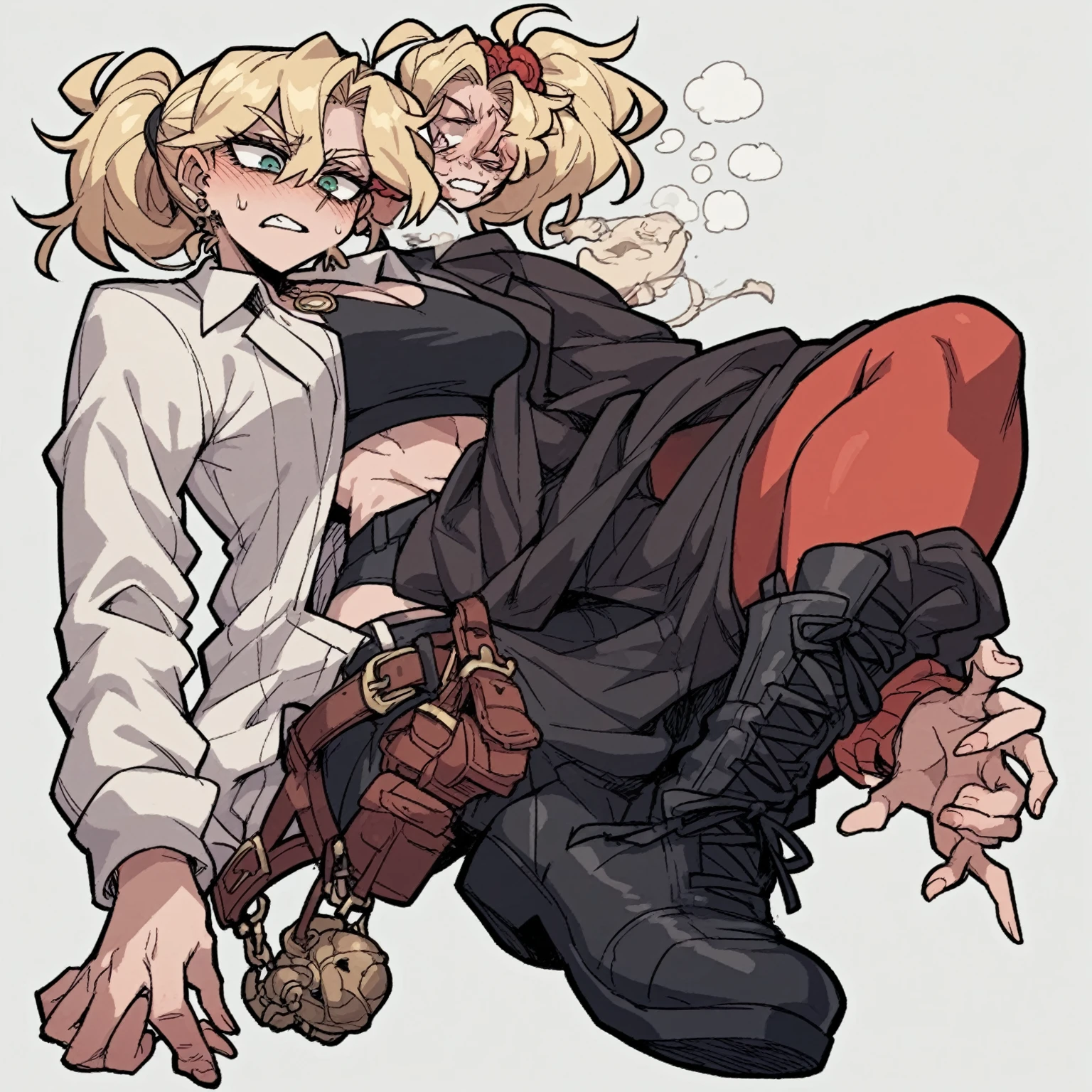 score_9, score_8_up, score_7_up, source_anime, BREAK 1boy, zombie, carrying over shoulder, 1girl, shouting, scared, looking at you, reaching towards viewer, speech bubble, "help me leon!", <lora:ashleygraham-pdxl-nvwls-v1:1> brown eyes, bangs, red scarf, orange sweater, sleeveless turtleneck, green miniskirt, belt, pantyhose, night, outdoors, medieval architecture