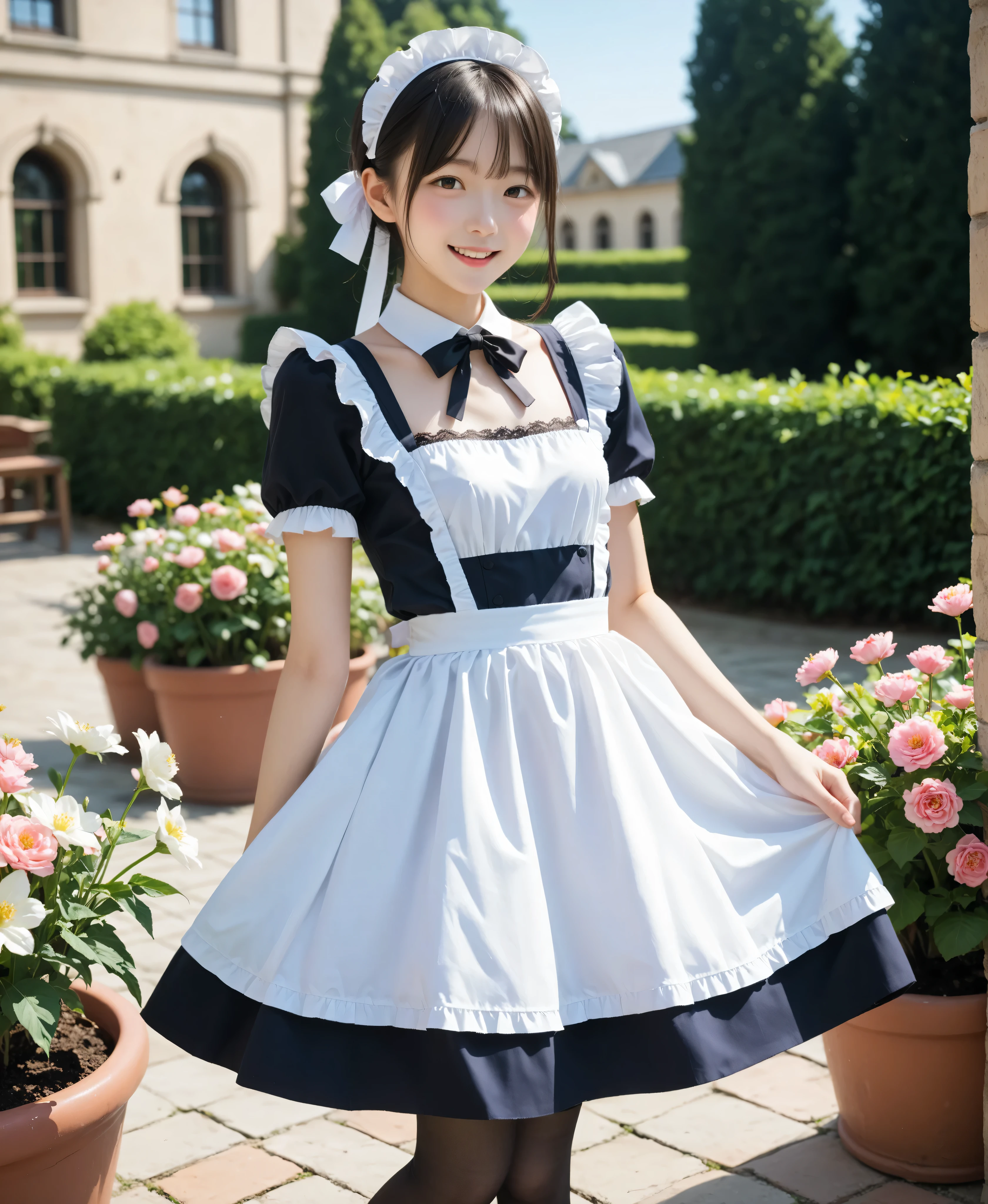Solo, 1girl, (realistic),(photorealistic:1.2),(skinny body:0.9), (skinny legs:1.1),  jyojifuku, frills,apron,socks,shoes, on sofa, big window, upper body,
 <lora:maid v1.0:0.7>