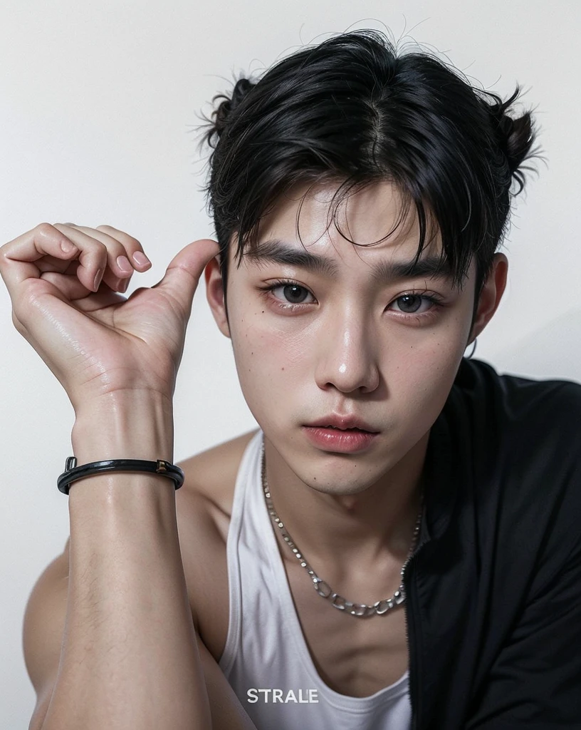 there is a man sitting down with his hand on his chin, 1 fine roast, Lindo Chad Chin, Cute androgynous prince, by Robbie Trevino, tommy 1 , Thawan Duchanee, taken at the beginning of 2020, androgynous face, inspirado em Kim Taehyung, V bts