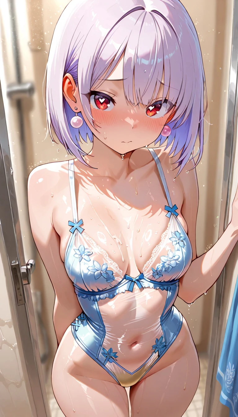 nsfw,(super fine illustration,8K CG wallpaper,best quality,extremely detailed,ultra high res,best aesthetic),(cowboy shot,from front),1girl ,idolmaster, (((anastasia))), (25yo,beautiful girl,cute girl),(((beautiful blue eyes))),(beautiful silver hair), (((extra short hair))),((spiky hair)), (((mullet hairstyle))), (wet hair), (wet skin),(scatter sweat),(steam),(flat chests,midium breasts),((slender and tall)),((Calvin Klein), (gray sports bra),(((gray boxer shorts for women))),((((see-through)))),((open clothes)),(stretch on the mat), (((((see-through))),((open clothes)), (((panty pull)),(pubic silver hair:1.7)), ((((spread legs)))),((spread pussy:1.5)),(open mouths), ((evil smile)), ((stick out tongue)),(feel good), (one eye closed),(((bring your right hand in front of your pussy))),(((female masturbation))),ecstacy,