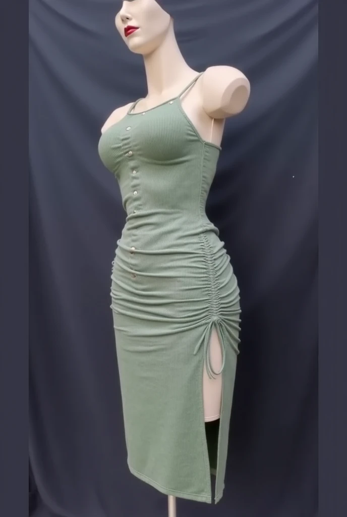 (8K, highest quality, masterpiece: 1.2)(Realistic, photoRealistic, photo-Realistic:1.37),Wearing a sleeveless turtleneck shirt in a lime green, high shine silk satin:1.5,She is wearing a long lime green satin skirt:1.5,Strong glossy satin,Soft, smooth and silky to the touch,The material is satin,The buttons on the front of the blouse are fastened:1.5,No exposed skin:1.8,blush,Embarrassed look,gigantic breasts:1.8,Ultra HD,Short Bob Hair,Plump,Chubby,Women around 30 years old,smile,bigbody,Sexy pose,upper body shot,She wears long black boots,