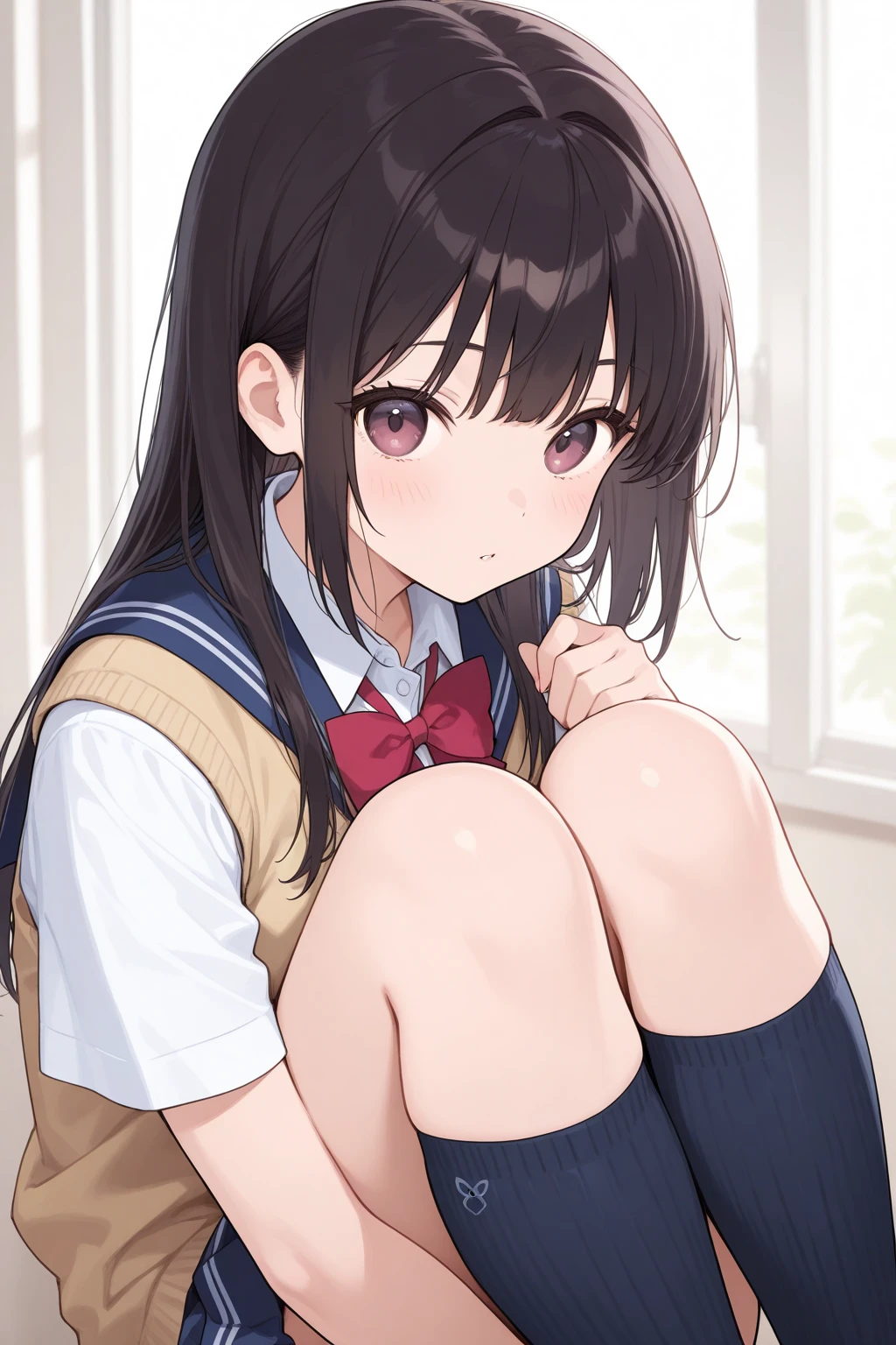 (masterpiece), best quality, expressive eyes, perfect face,nsfw:1.1,full body,sweat,embarrassed,public indecency,closed eyes,clenched teeth,female masturbation:1.2,sex toy,panties in vibrator:1.1,from above,sailor uniform,bondage
